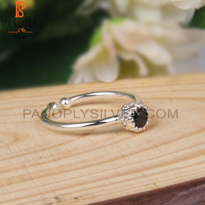 Black Spinel Round Shape 925 Sterling Silver Openable Ring