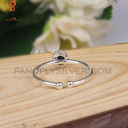 Black Spinel Round Shape 925 Sterling Silver Openable Ring