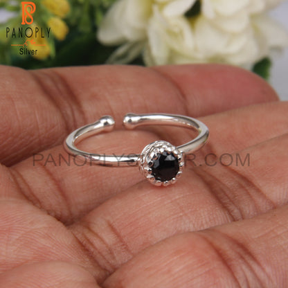 Black Spinel Round Shape 925 Sterling Silver Openable Ring