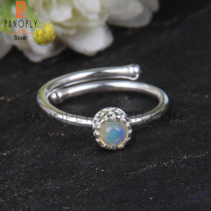 Ethiopian Opal Round Shape 925 Sterling Silver Adjustable Ring