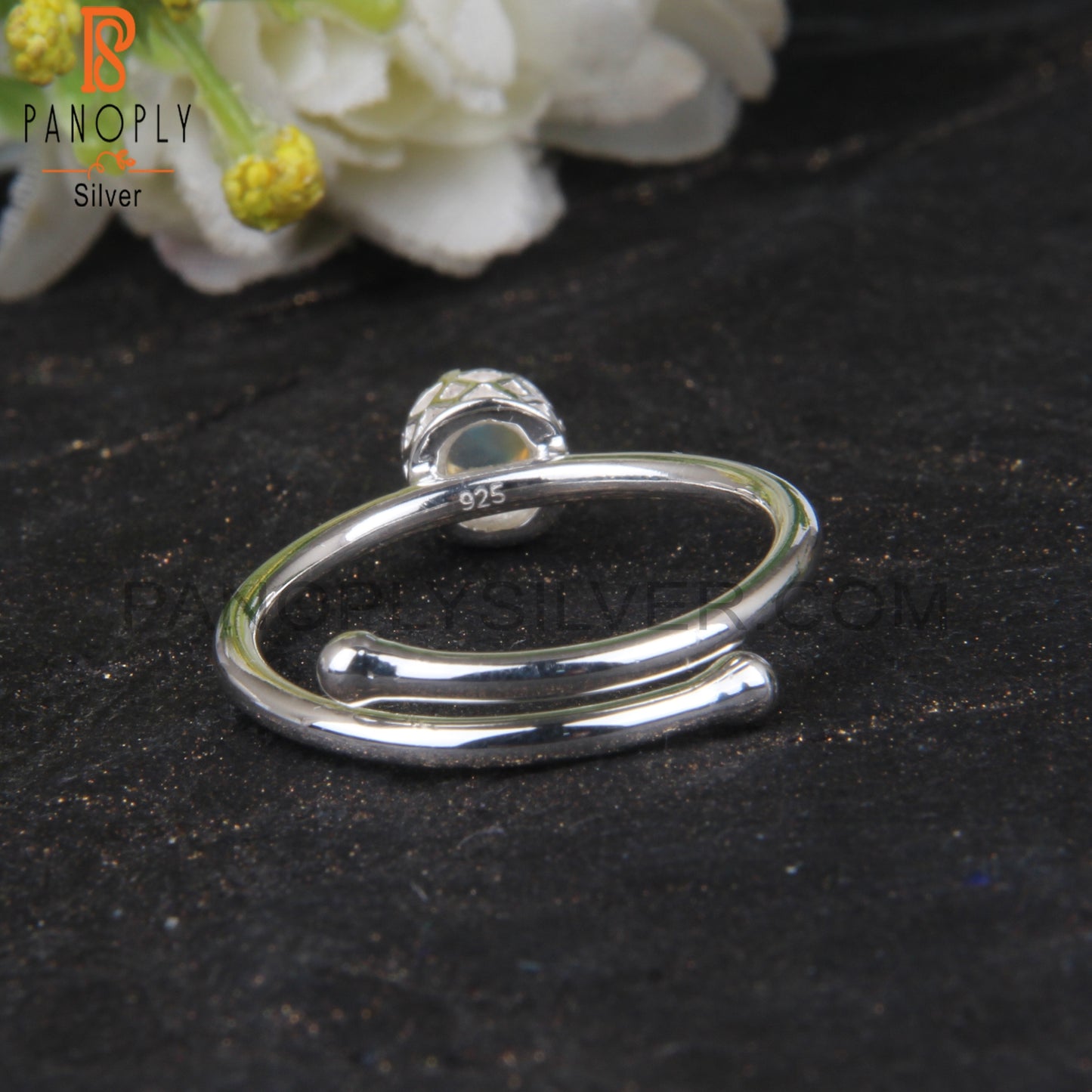 Ethiopian Opal Round Shape 925 Sterling Silver Adjustable Ring