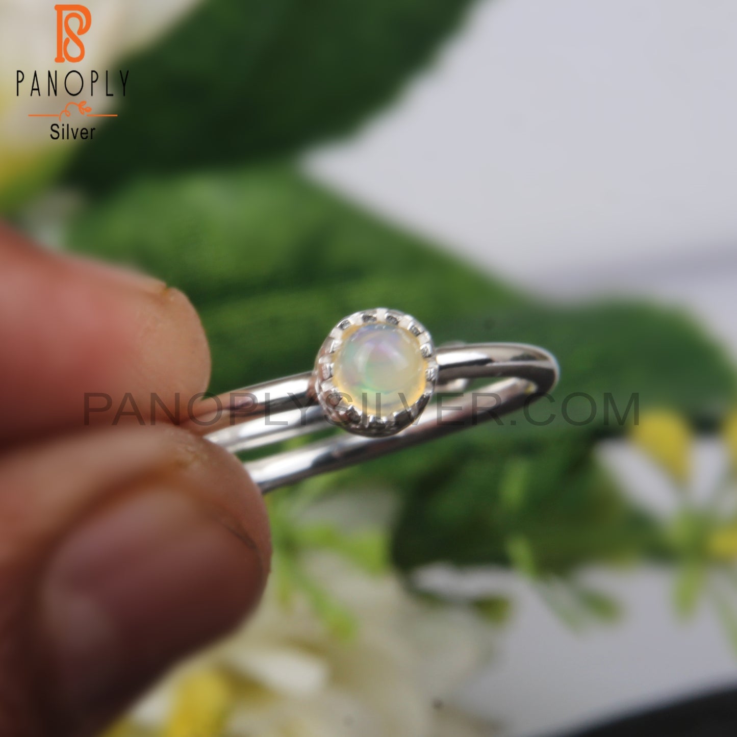 Ethiopian Opal Round Shape 925 Sterling Silver Adjustable Ring