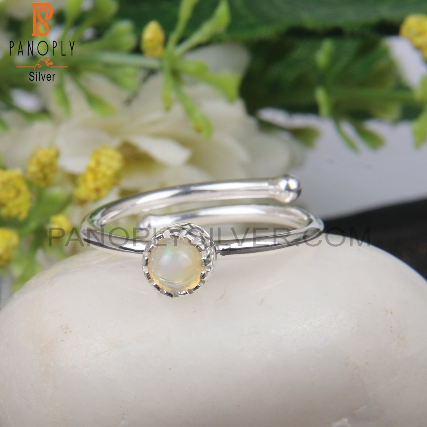 Ethiopian Opal Round Shape 925 Sterling Silver Adjustable Ring