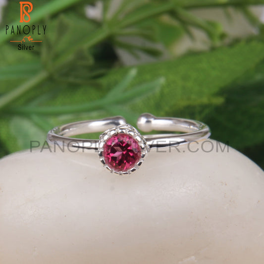 Pink Topaz Round Shape 925 Sterling Silver Cute Ring