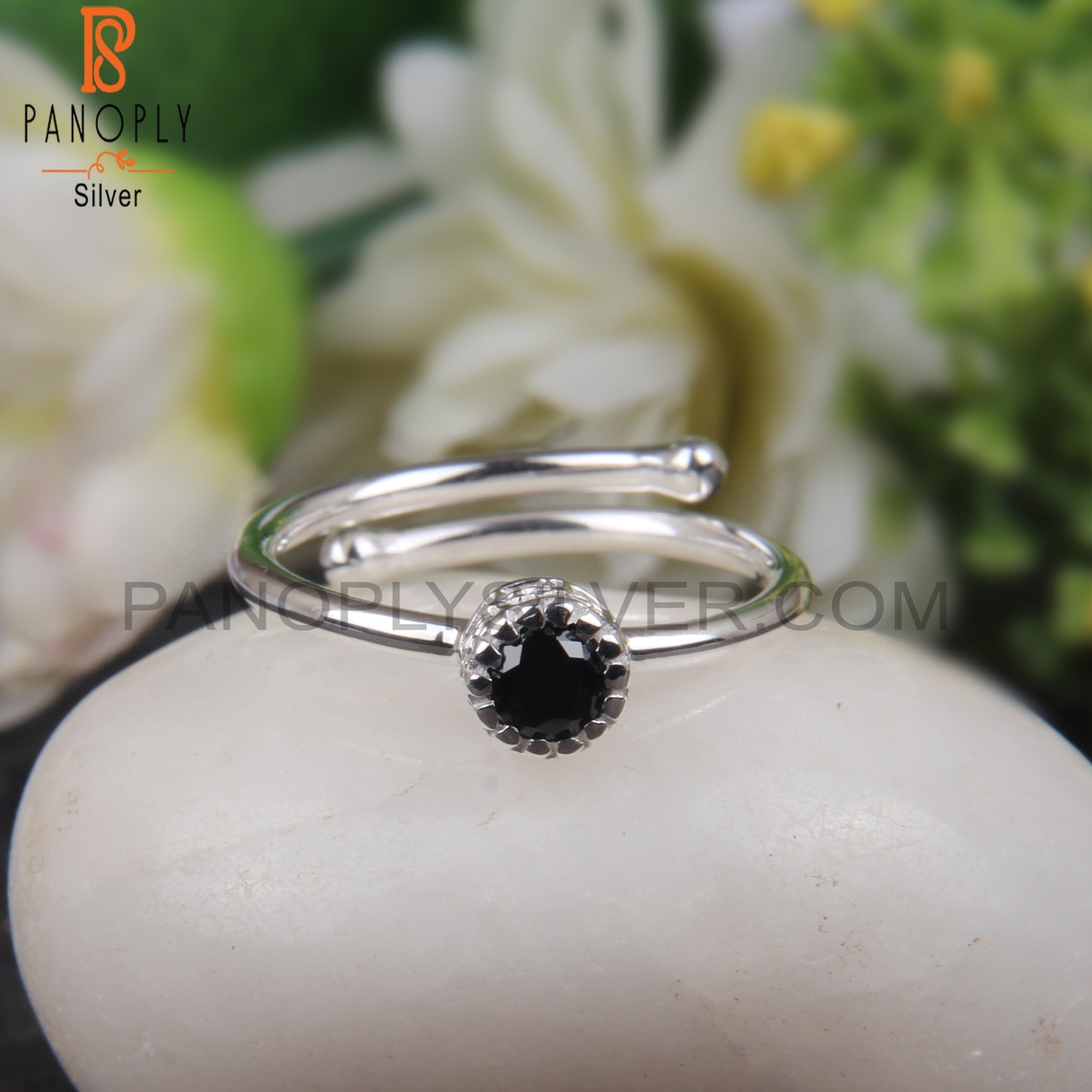 Black Spinel Round Shape 925 Sterling Silver Cute Small Ring