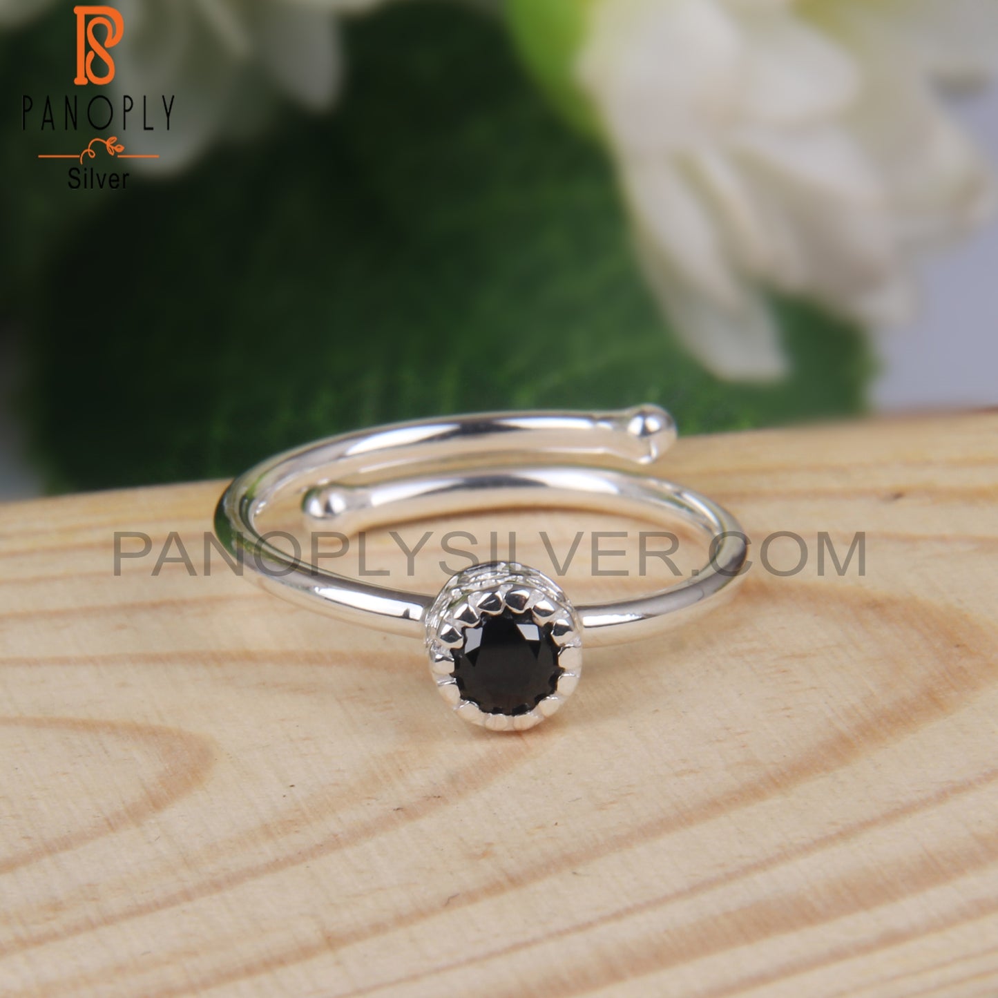 Black Spinel Round Shape 925 Sterling Silver Cute Small Ring