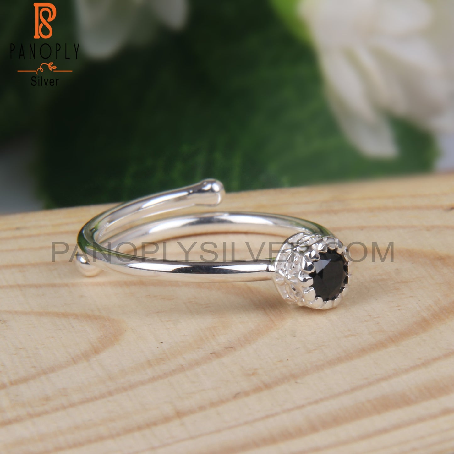 Black Spinel Round Shape 925 Sterling Silver Cute Small Ring