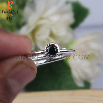 Black Spinel Round Shape 925 Sterling Silver Cute Small Ring