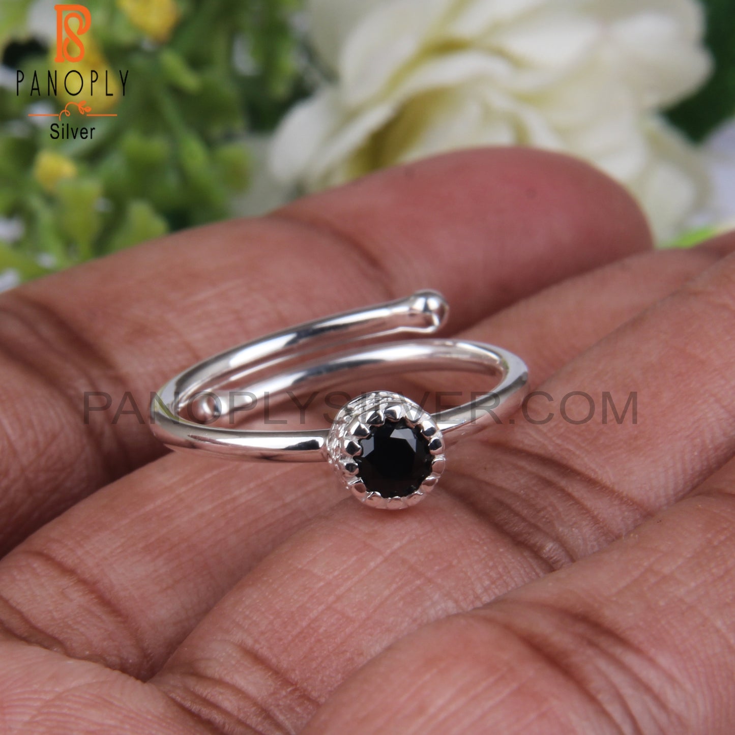 Black Spinel Round Shape 925 Sterling Silver Cute Small Ring