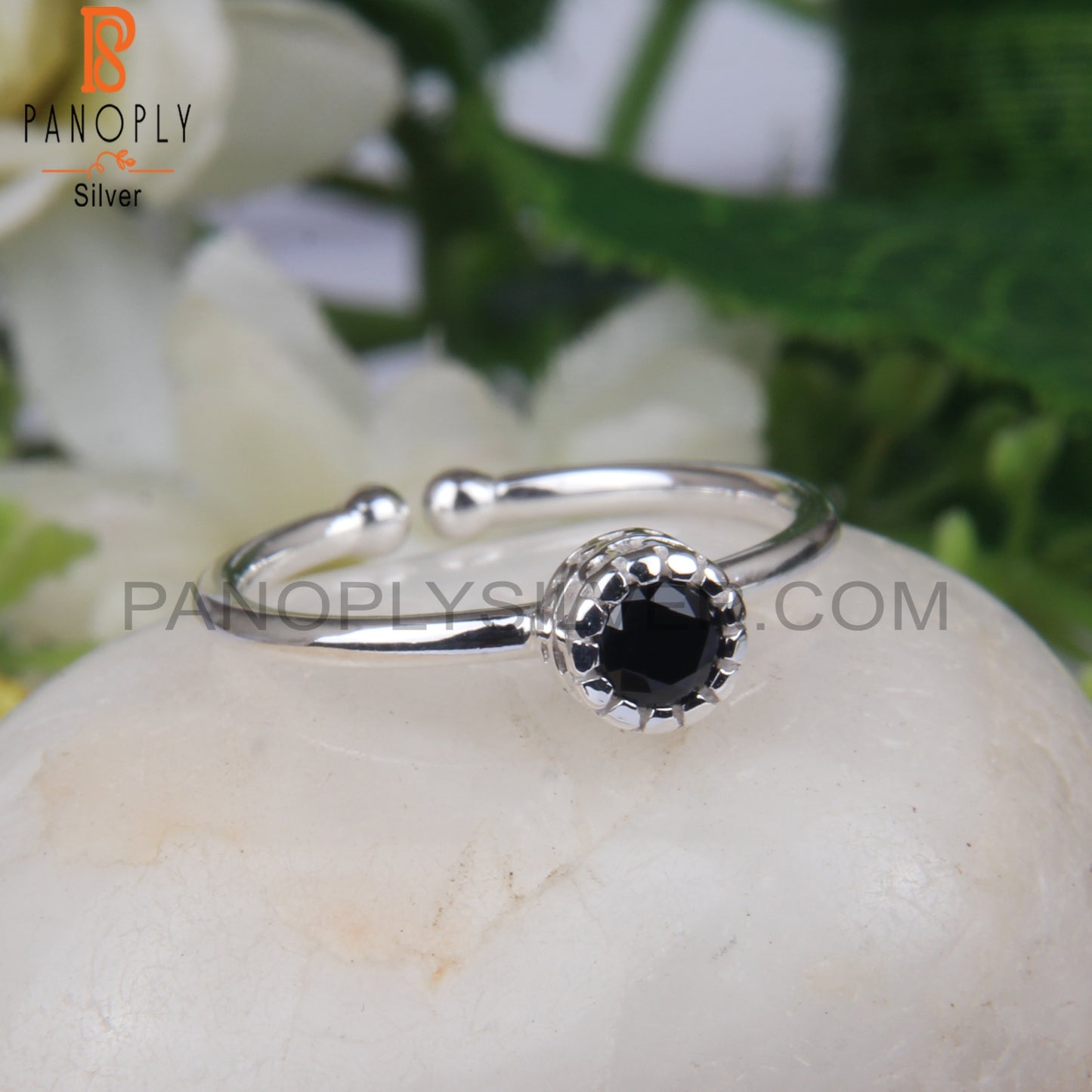 Black Spinel Round Shape 925 Sterling Silver Ring For Women