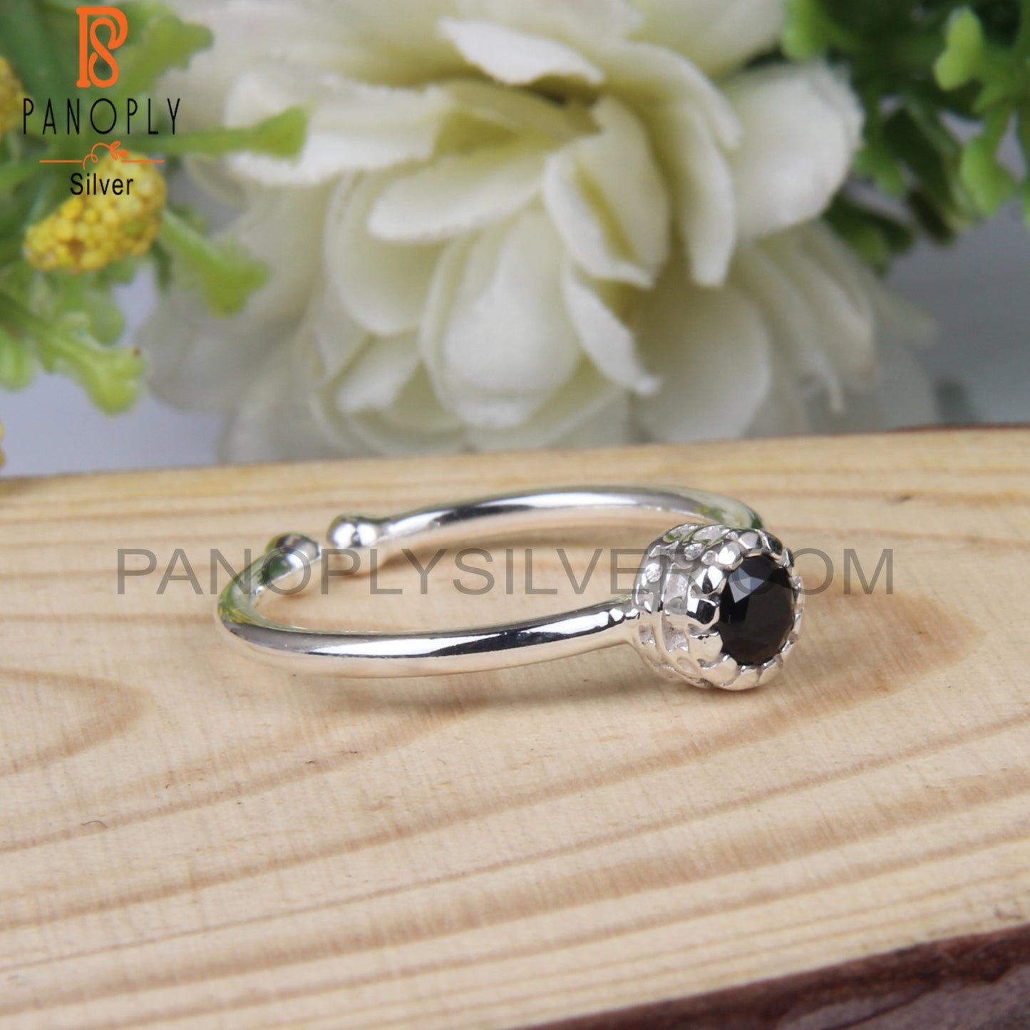 Black Spinel Round Shape 925 Sterling Silver Ring For Women