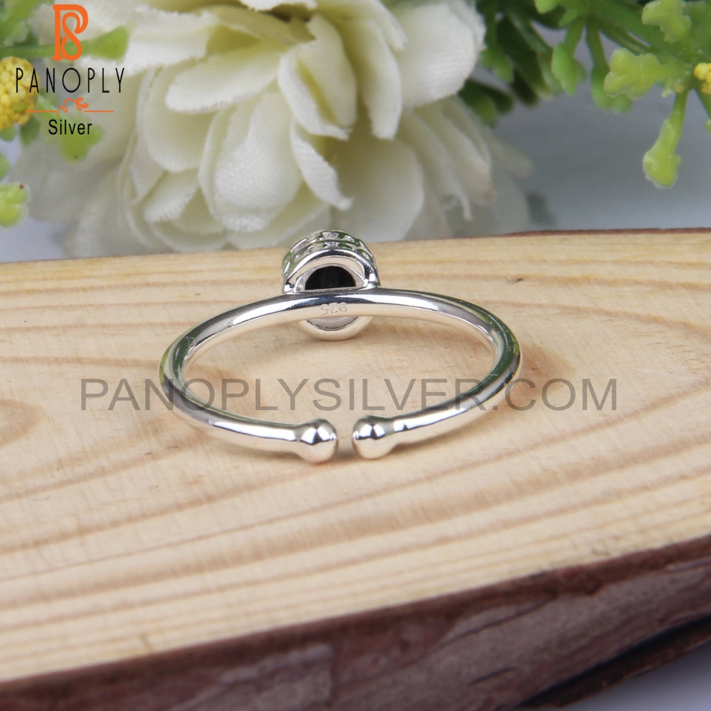 Black Spinel Round Shape 925 Sterling Silver Ring For Women