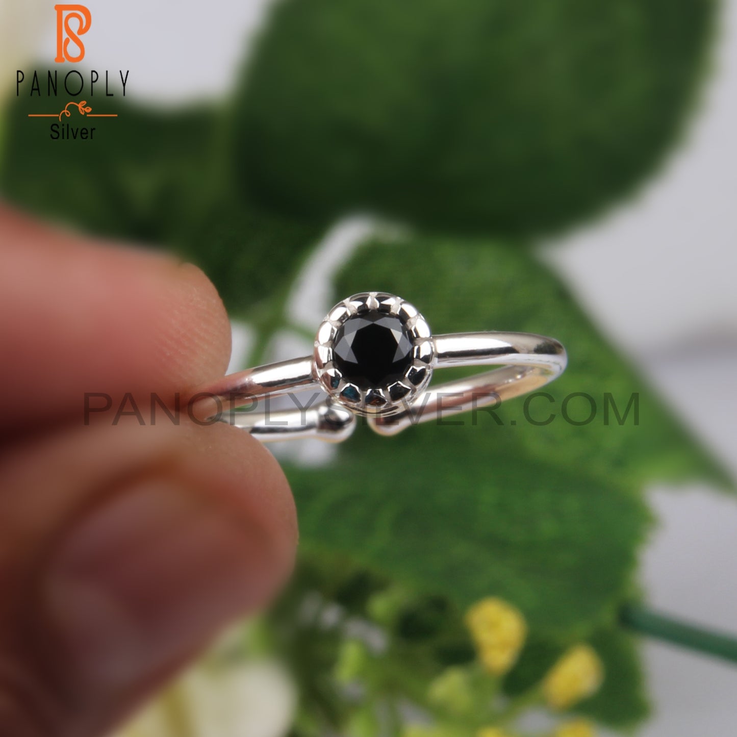 Black Spinel Round Shape 925 Sterling Silver Ring For Women