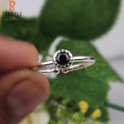 Black Spinel Round Shape 925 Sterling Silver Ring For Women