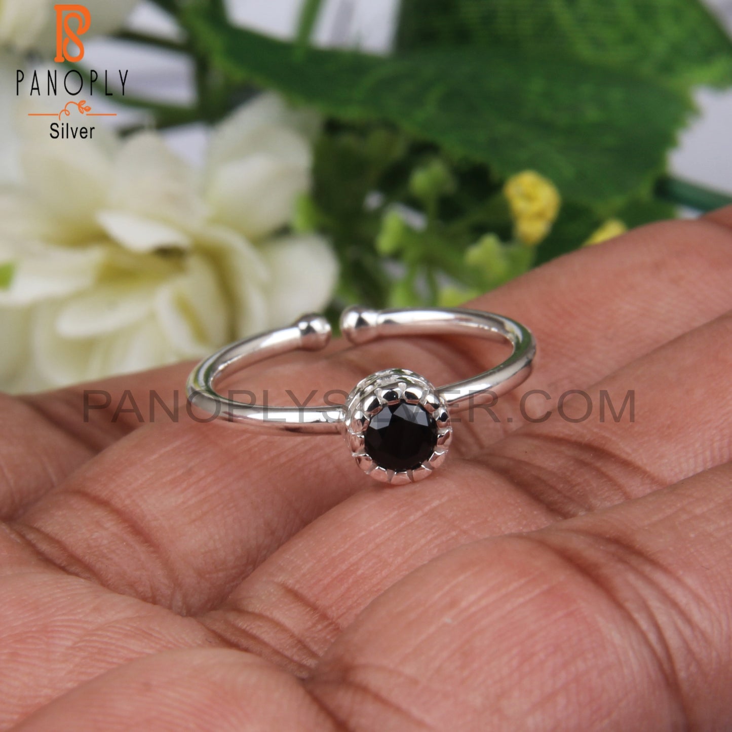 Black Spinel Round Shape 925 Sterling Silver Ring For Women
