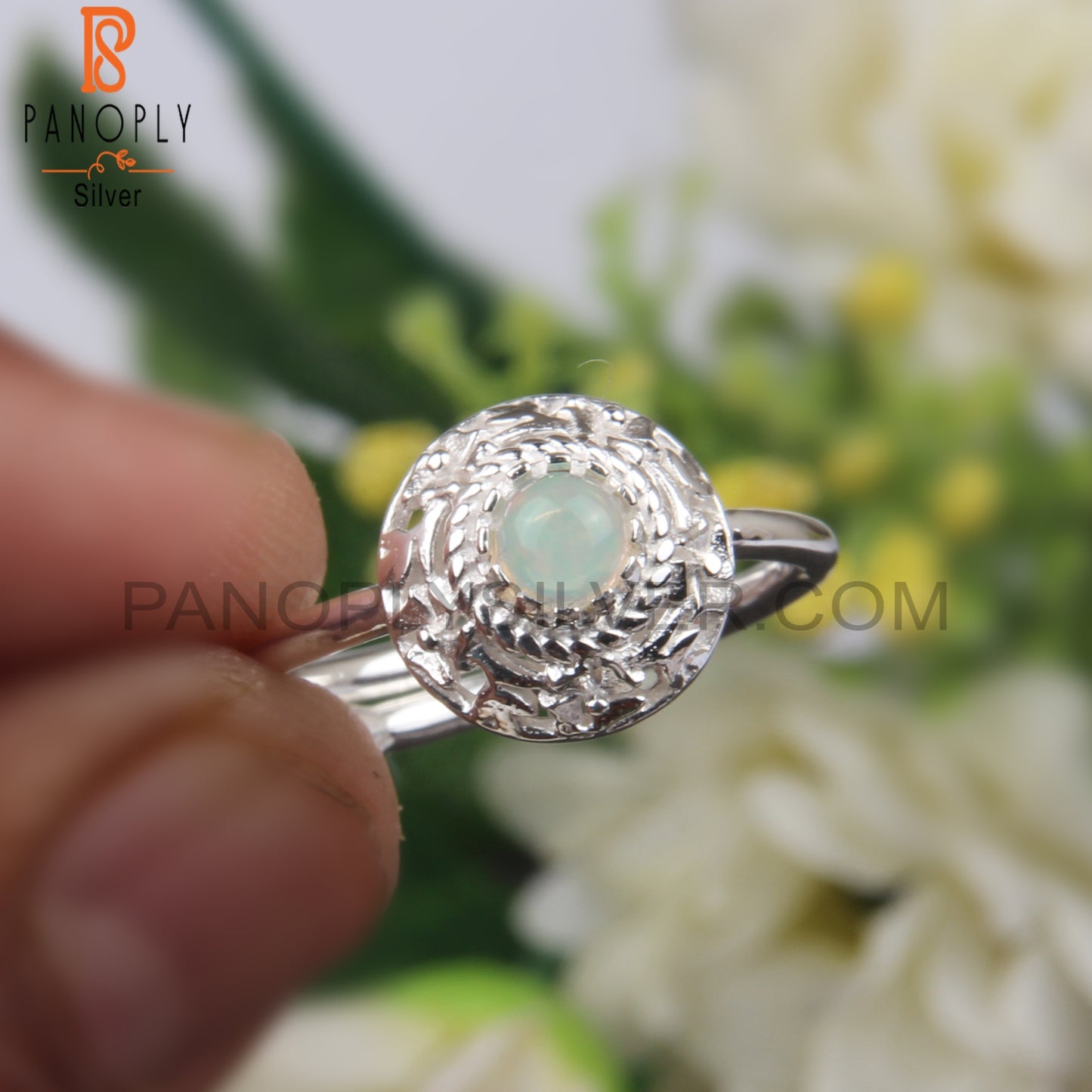 Ethiopian Opal Round Shape 925 Sterling Silver Signet Ring