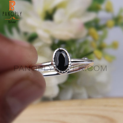 Black Spinel Oval 925 Sterling Silver Black Colour Ring
