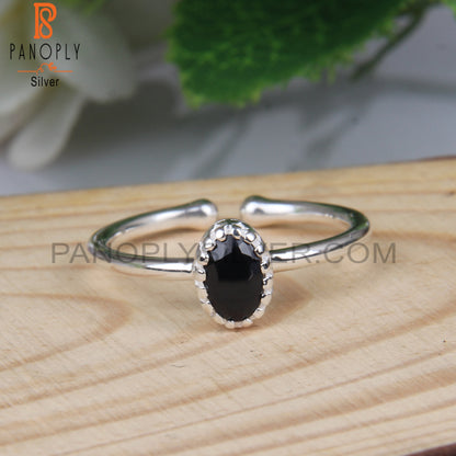 Black Spinel Oval Adjustable 925 Sterling Silver Ring