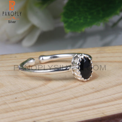 Black Spinel Oval Adjustable 925 Sterling Silver Ring