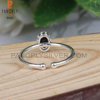 Black Spinel Oval Adjustable 925 Sterling Silver Ring