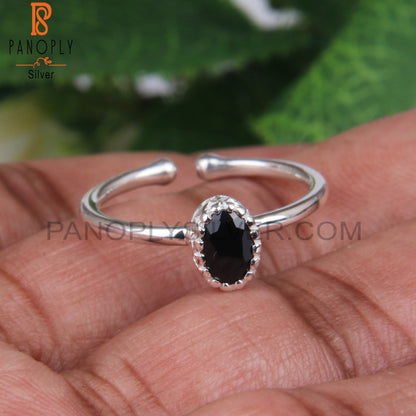 Black Spinel Oval Adjustable 925 Sterling Silver Ring