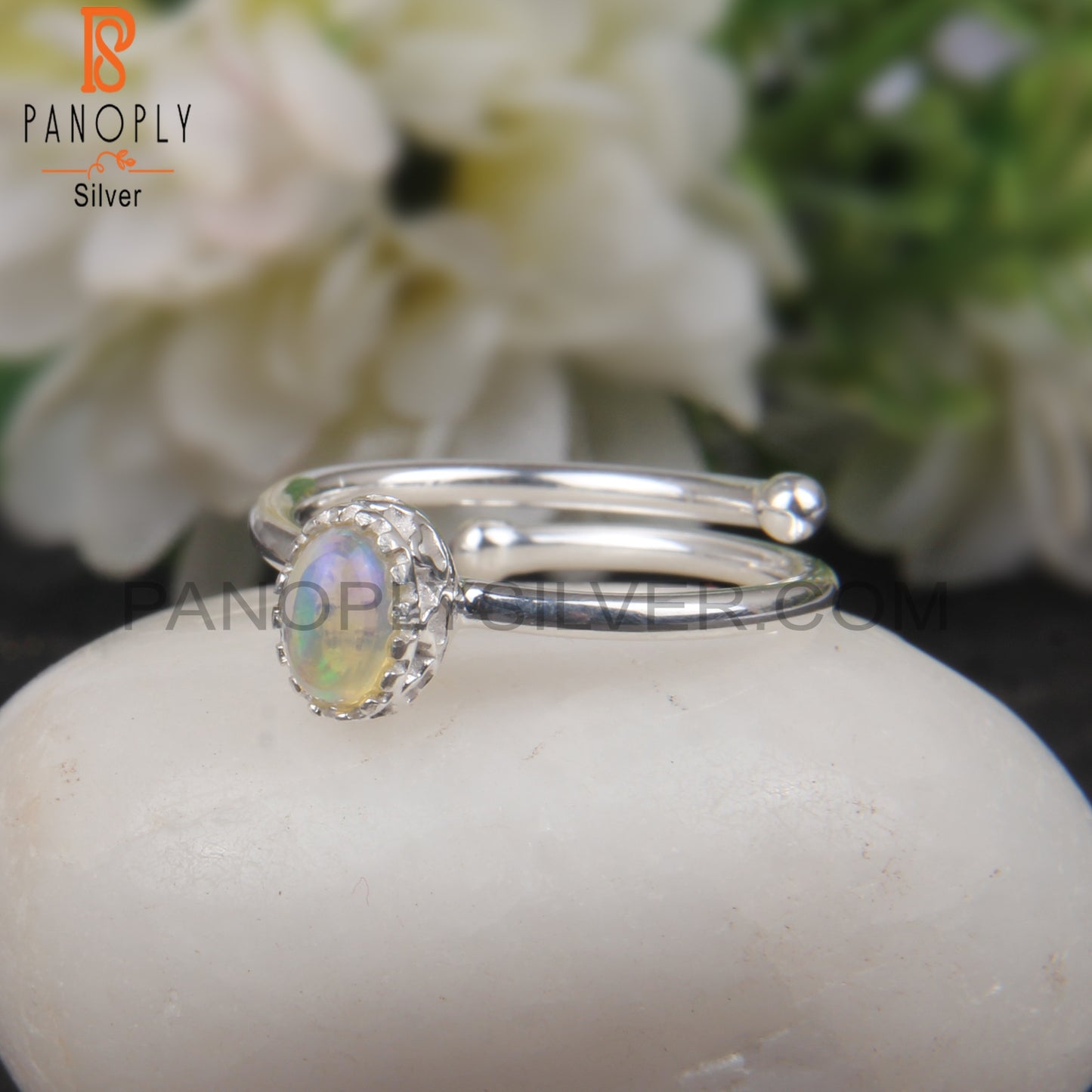 925 Sterling Silver Ethiopian Opal Oval Shape Ring