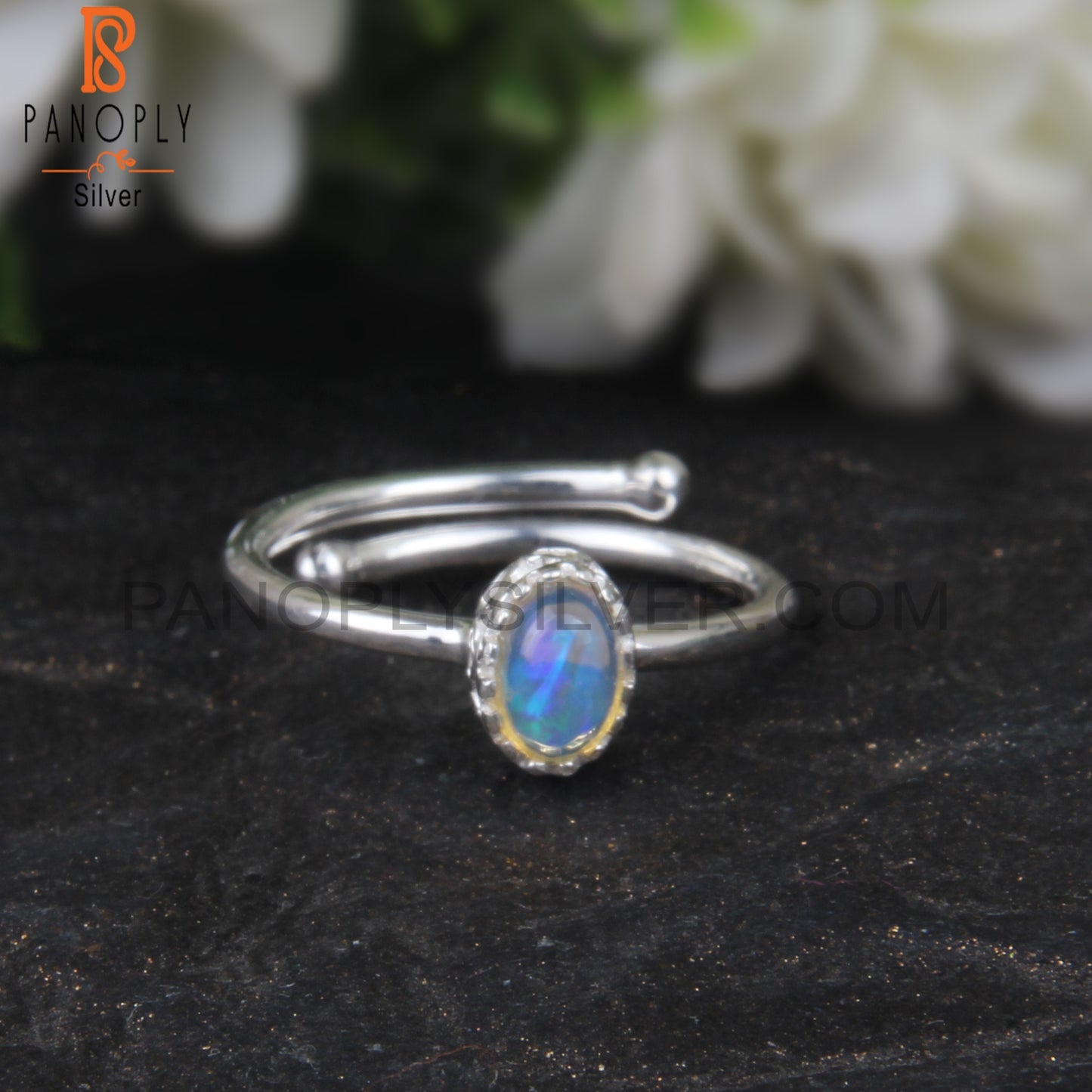 925 Sterling Silver Ethiopian Opal Oval Shape Ring