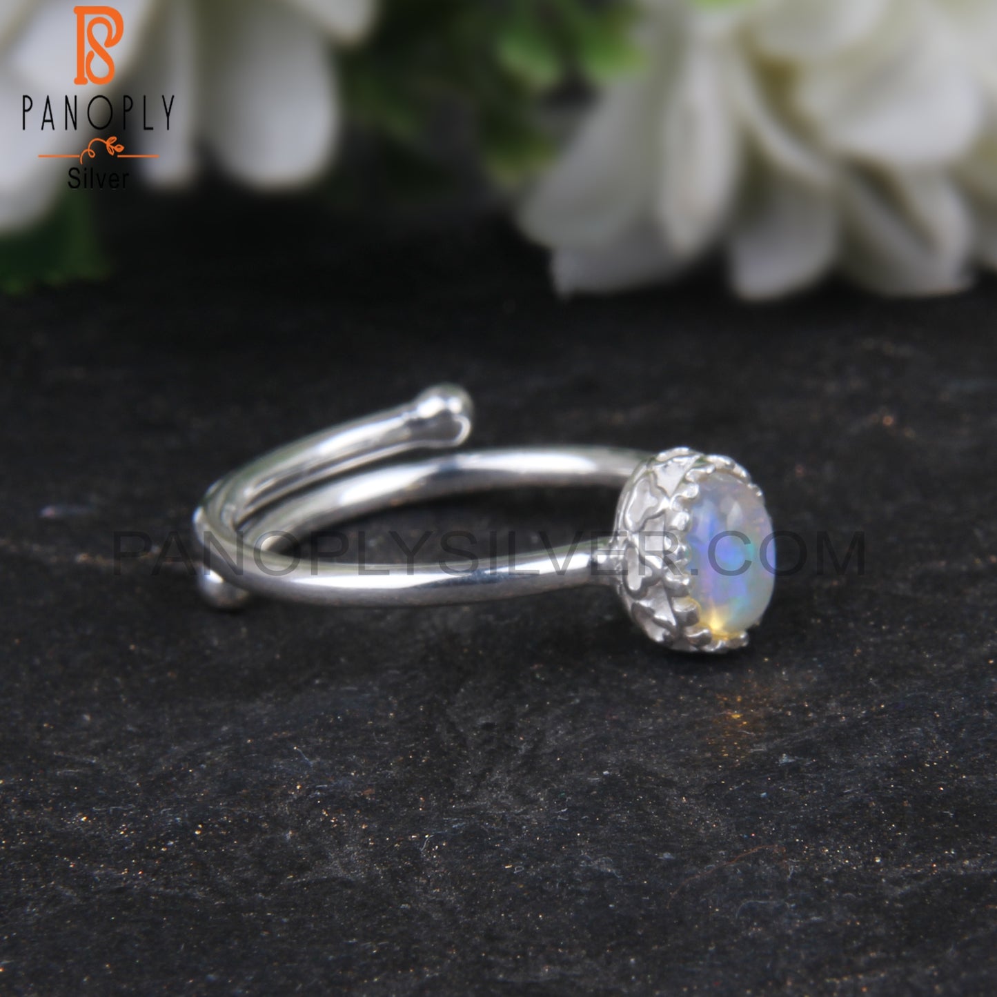 925 Sterling Silver Ethiopian Opal Oval Shape Ring