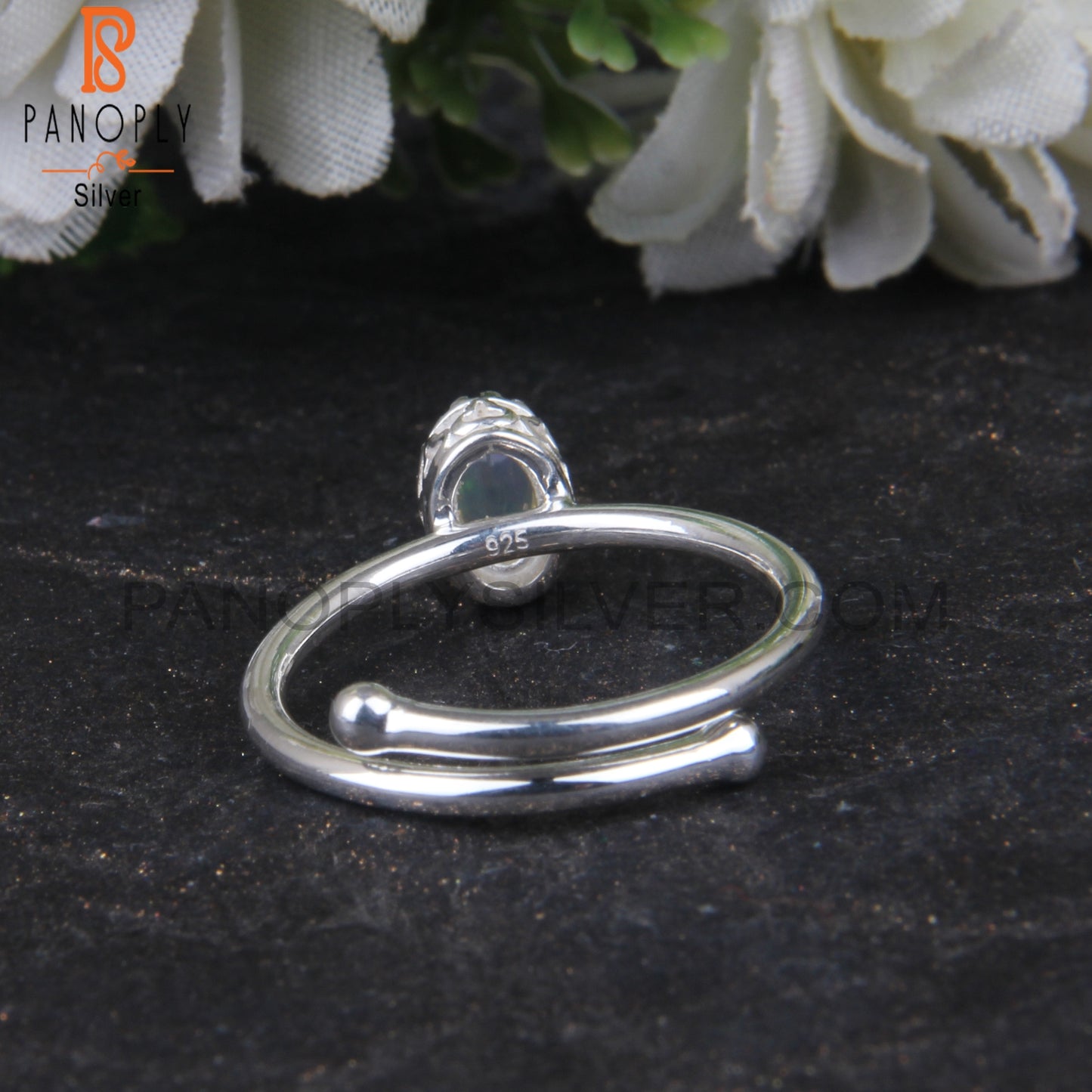 925 Sterling Silver Ethiopian Opal Oval Shape Ring