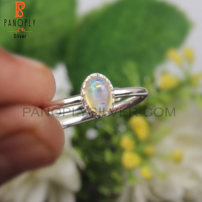 925 Sterling Silver Ethiopian Opal Oval Shape Ring