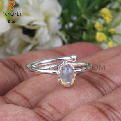 925 Sterling Silver Ethiopian Opal Oval Shape Ring