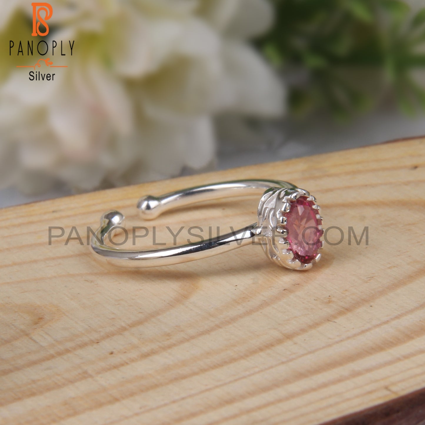 925 Sterling Silver Pink Topaz Oval Shape Ring