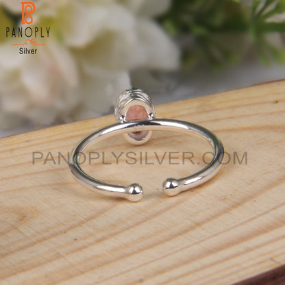 925 Sterling Silver Pink Topaz Oval Shape Ring