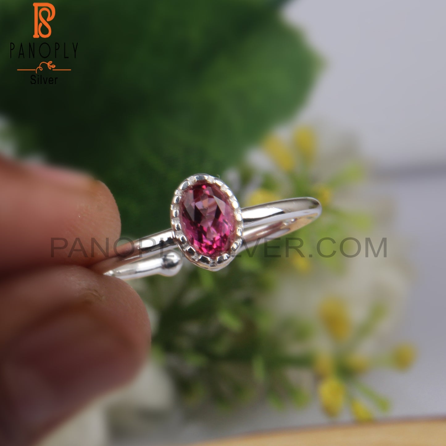 925 Sterling Silver Pink Topaz Oval Shape Ring