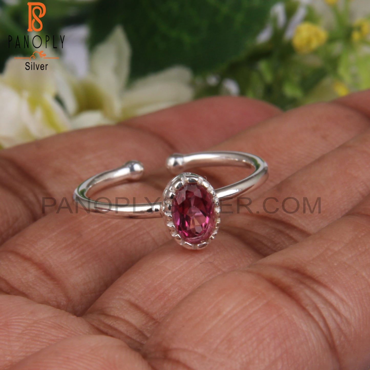 925 Sterling Silver Pink Topaz Oval Shape Ring