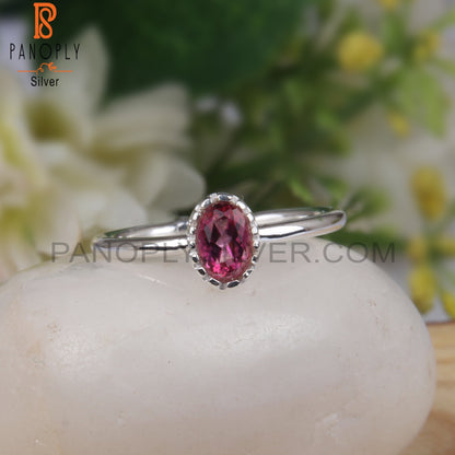925 Sterling Silver Pink Topaz Oval Shape Ring