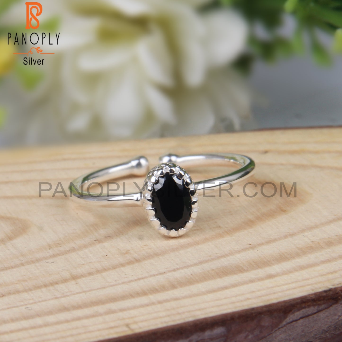 Black Spinel Oval Shape 925 Sterling Silver Girl Ring
