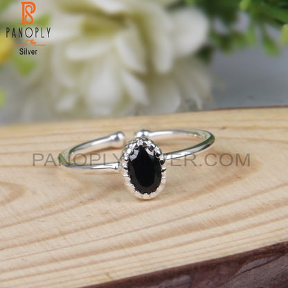 Black Spinel Oval Shape 925 Sterling Silver Girl Ring