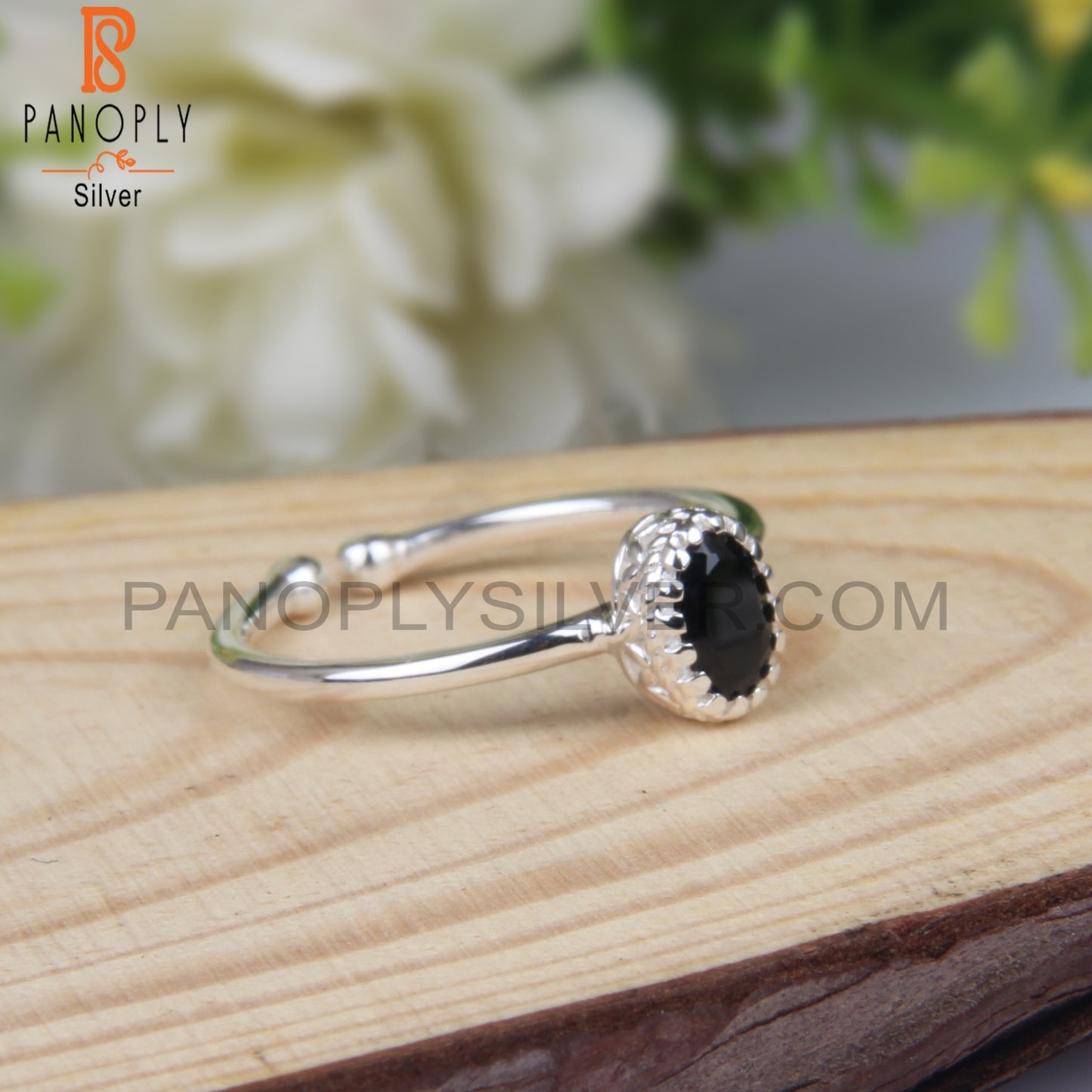 Black Spinel Oval Shape 925 Sterling Silver Girl Ring