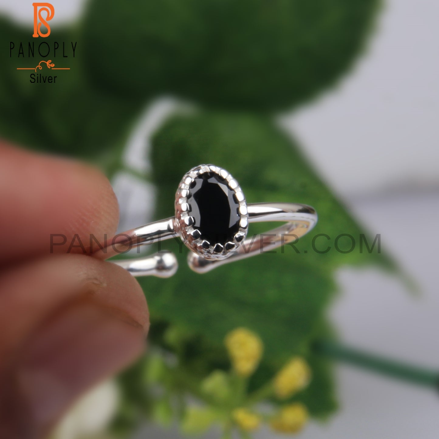 Black Spinel Oval Shape 925 Sterling Silver Girl Ring