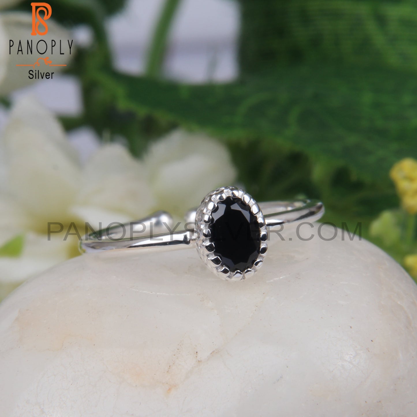 Black Spinel Oval Shape 925 Sterling Silver Girl Ring