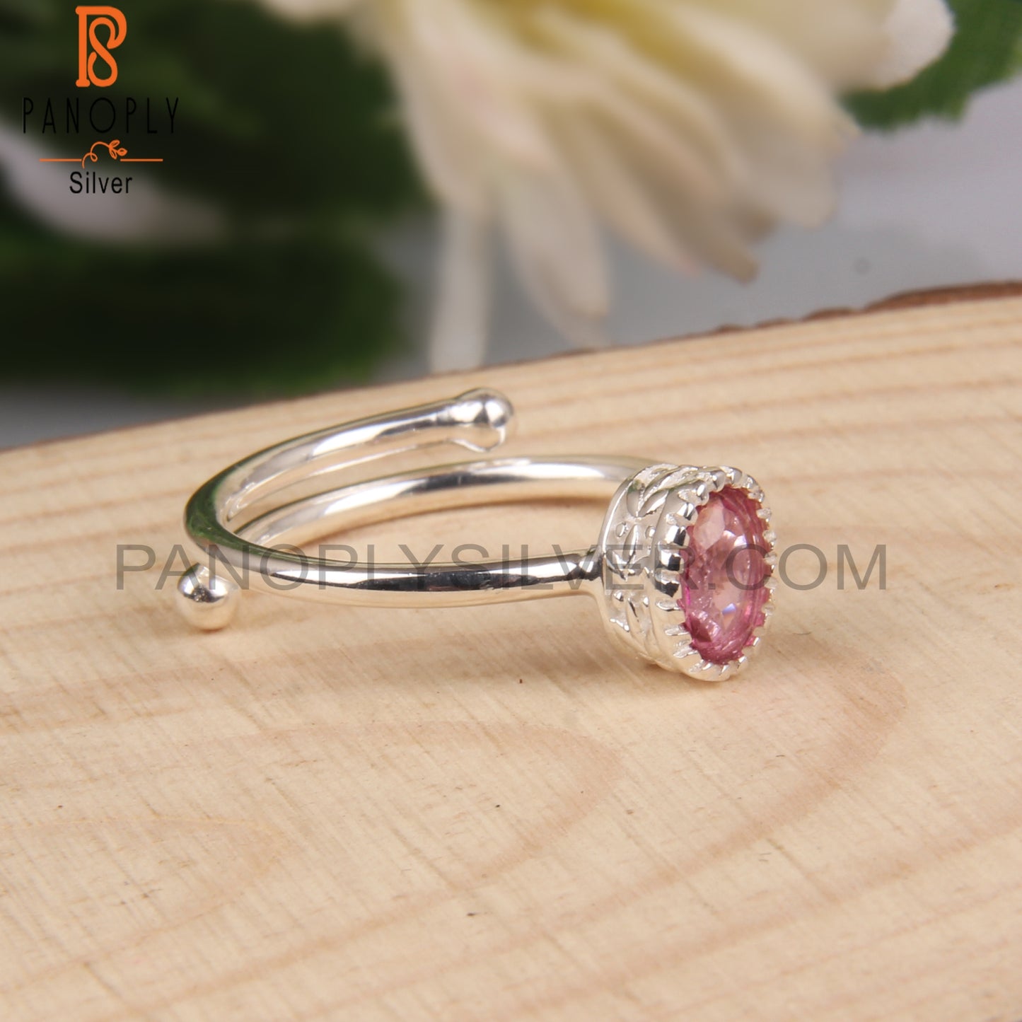 Oval Pink Topaz 925 Sterling Silver Adjustable Engagement Ring