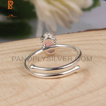 Oval Pink Topaz 925 Sterling Silver Adjustable Engagement Ring