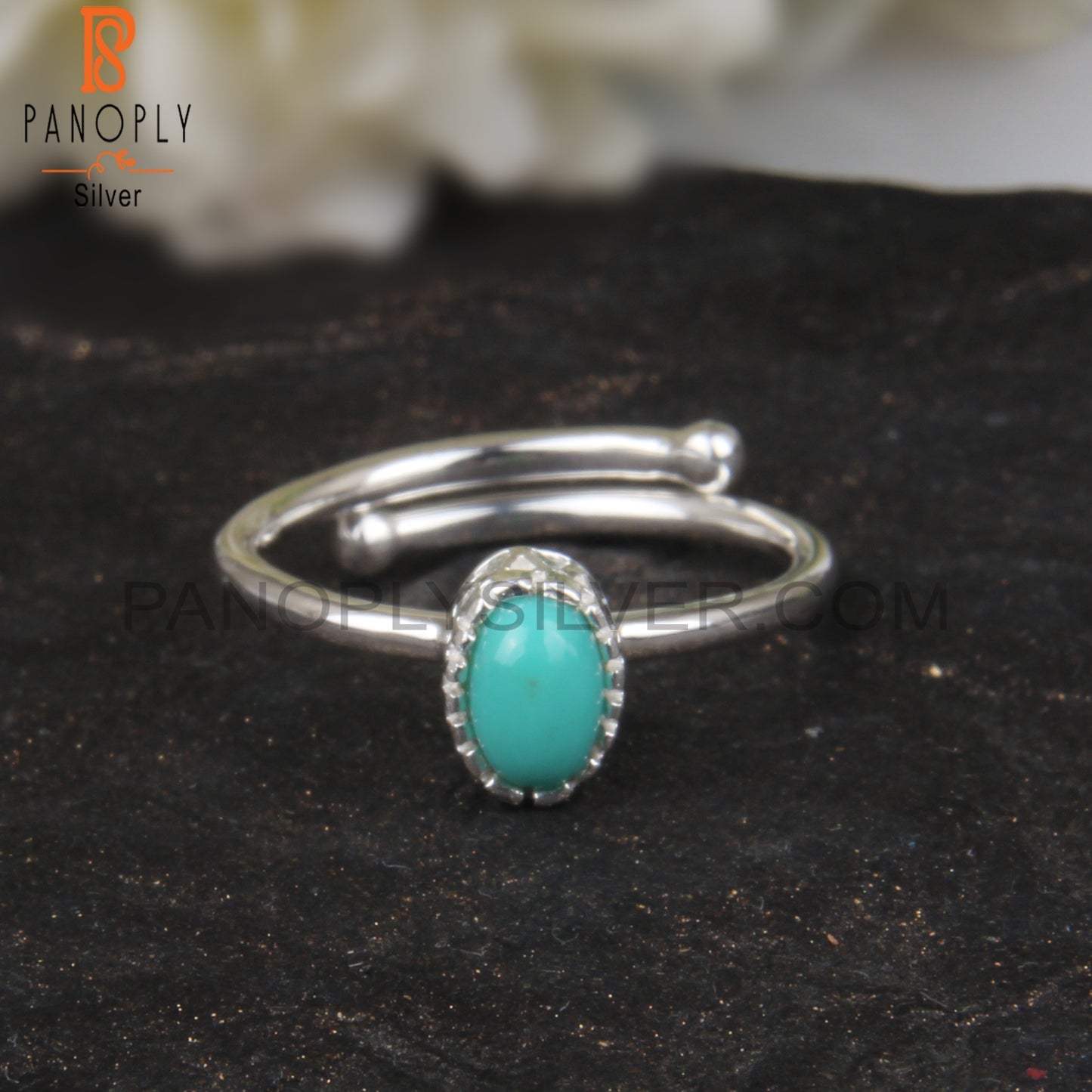 Blue Arizona Turquoise Oval Shape 925 Sterling Silver Ring