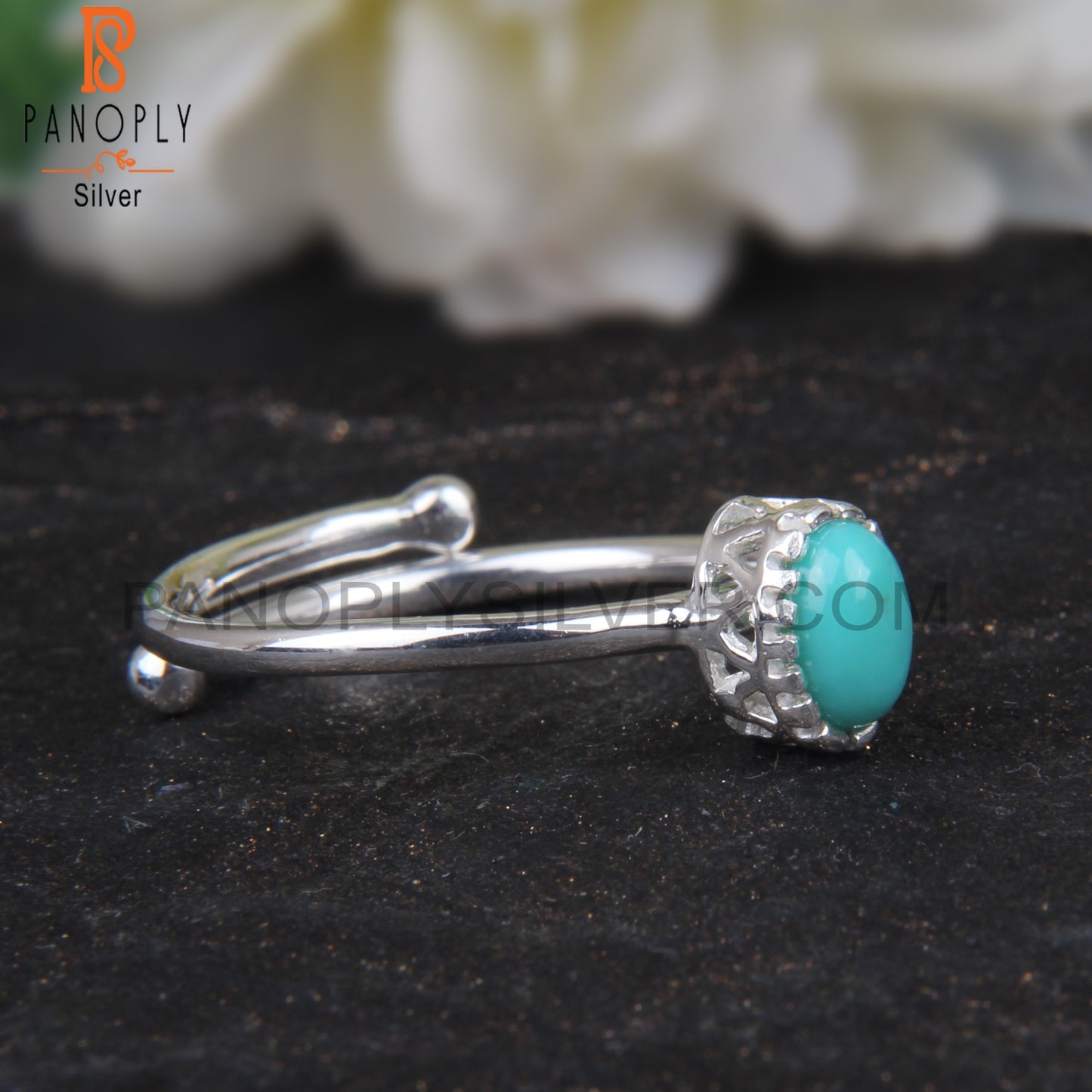 Blue Arizona Turquoise Oval Shape 925 Sterling Silver Ring