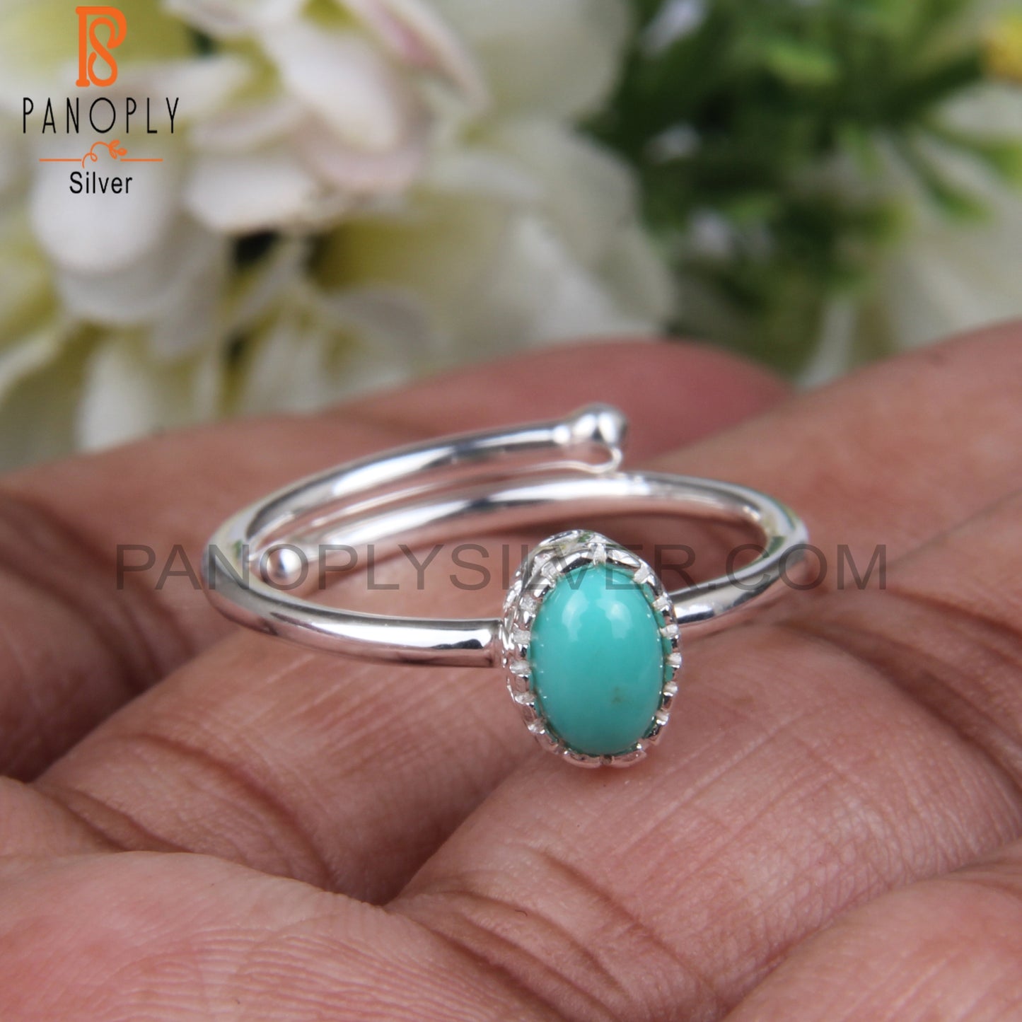 Blue Arizona Turquoise Oval Shape 925 Sterling Silver Ring