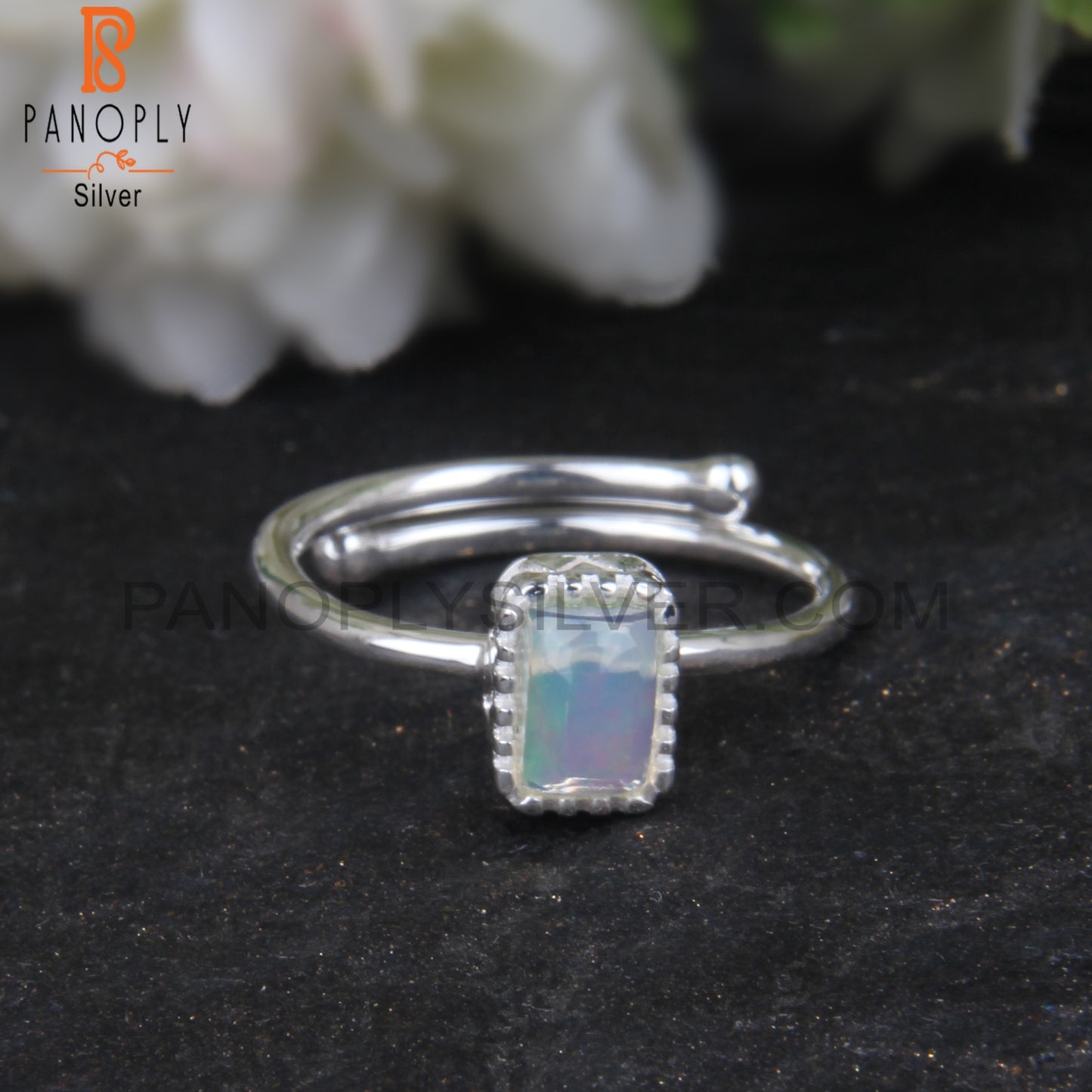 Ethiopian Opal Beguette 925 Sterling Silver Ring