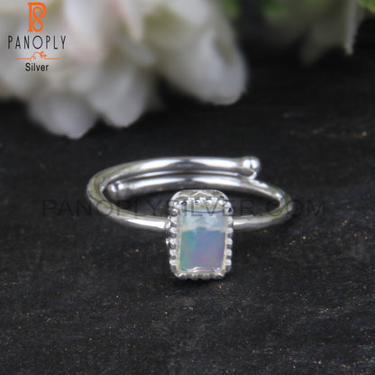 Ethiopian Opal Beguette 925 Sterling Silver Ring