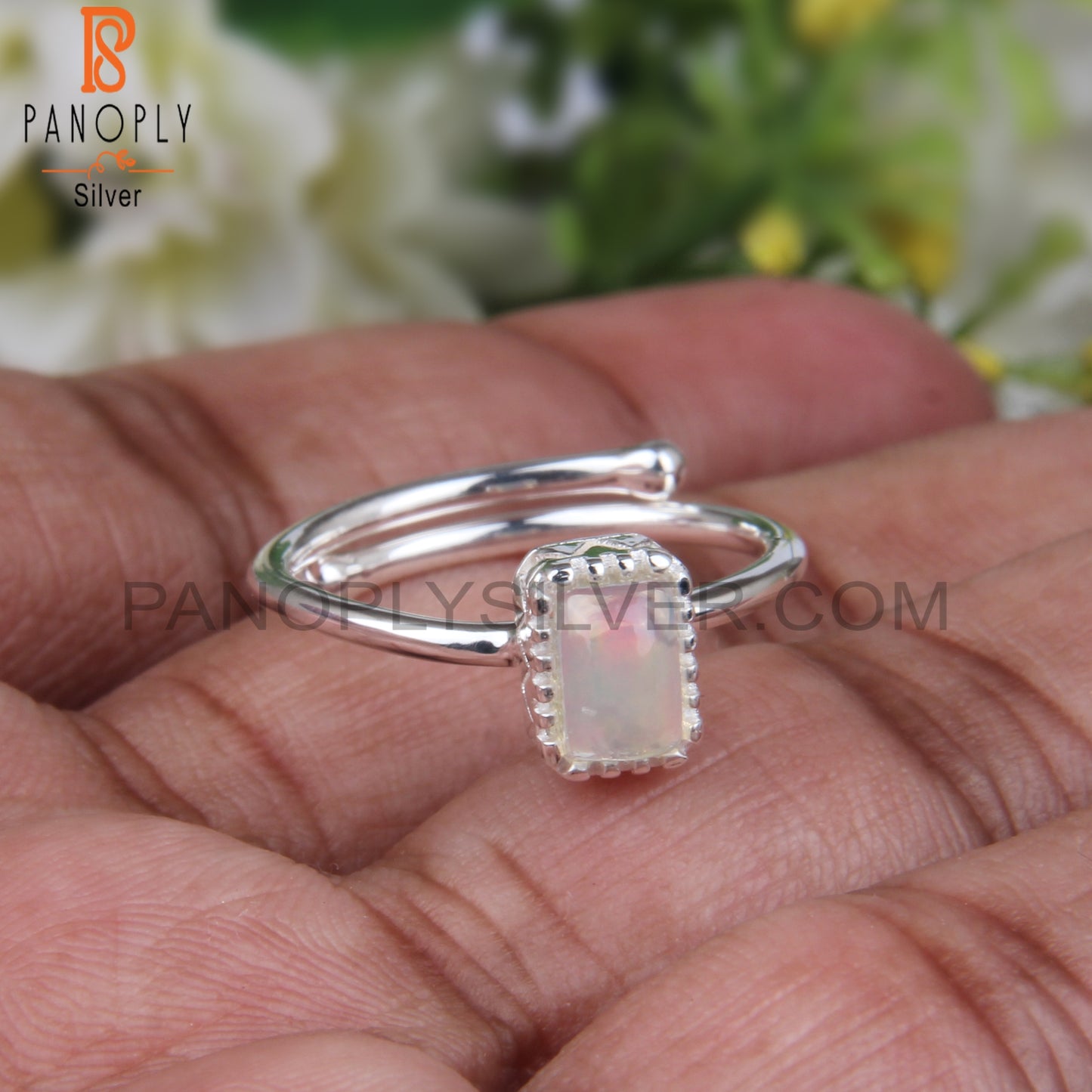 Ethiopian Opal Beguette 925 Sterling Silver Ring