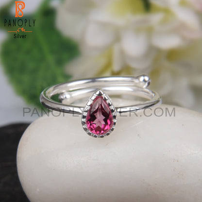 Pink Topaz Pear Shape Adjustable 925 Sterling Silver Ring